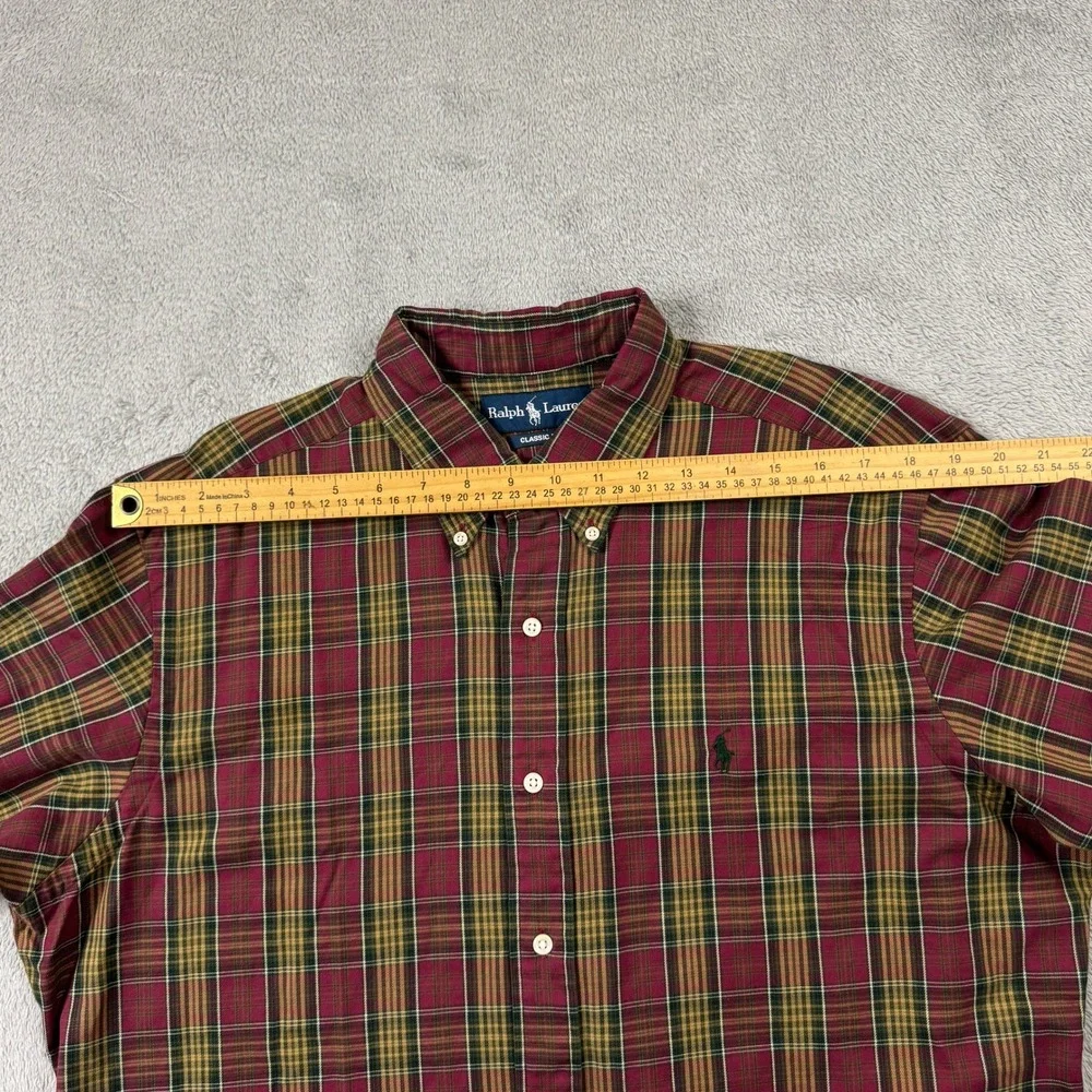 Ralph Lauren Classic Fit Plaid‎ Button Down Shirt Mens XL Burgundy Olive Green